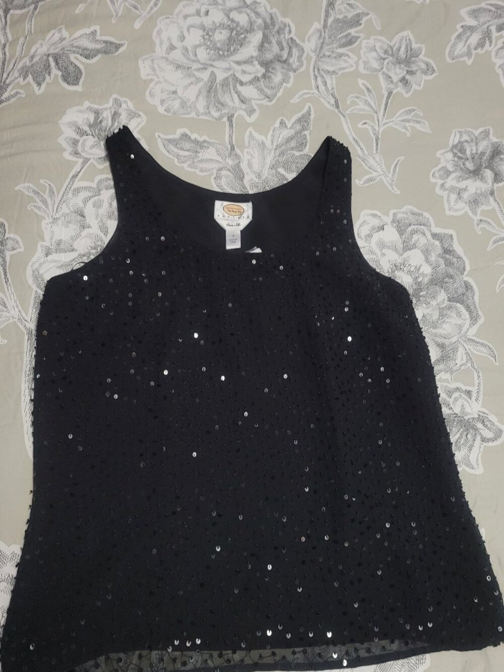 Talbots Black Silk Sequin Sleeveless Lined Tank Top Blouse Size 12P NWT